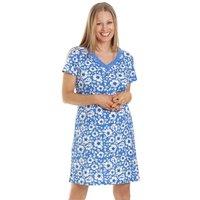 Camille Women's Floral Print Cotton Summer Nightshirt in Light Blue | Size: 18-20