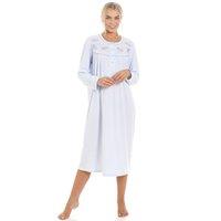 Camille Women's Classic Long Sleeve Cuddle Knit Nightdress in Blue | Size: 18-20
