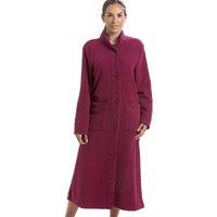 Camille Women's Classic Soft Fleece Jacquard Floral Button Up Housecoat in Burgundy | Size: 16-18