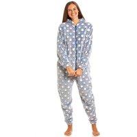 Camille Women's Multicoloured Spot Print Supersoft Hoooded Onesie in Mid Blue | Size: 18-20