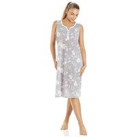 Camille Women's Lightweight White Floral Sleeveless Nightdress in Grey | Size: 14-16