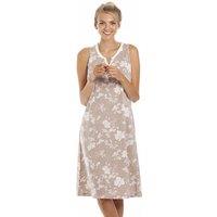Camille Women's Lightweight White Floral Sleeveless Nightdress in Beige | Size: 10-12