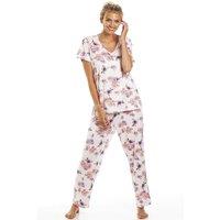Camille Women's Lightweight Floral Print Pyjama Set in Cream | Size: 10-12