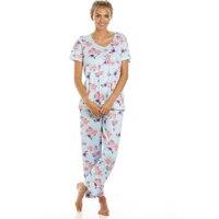 Camille Women's Lightweight Floral Print Pyjama Set in Light Blue | Size: 18-20