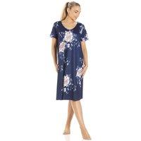 Camille Women's Lightweight Floral Print Nightdress in Navy | Size: 10-12