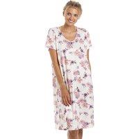 Camille Women's Lightweight Floral Print Nightdress in Cream | Size: 10-12
