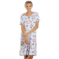 Camille Women's Lightweight Floral Print Nightdress in Light Blue | Size: 10-12
