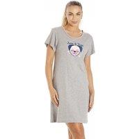 Camille Women's Short Sleeve Pug Summer Nightdress in Grey | Size: 12-14