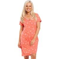Camille Women's Star Print Cotton Summer Nightshirt in Coral | Size: 10-12