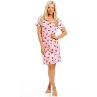 Camille Women's Strawberry Print Cotton Summer Nightshirt in Pink | Size: 18-20