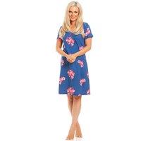 Camille Women's Orchid Floral Print Cotton Summer Nightshirt in Navy | Size: 10-12