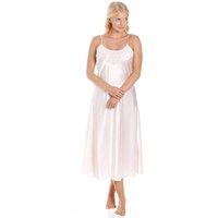 Camille Women's Luxury Long Thin Strap Satin Chemises in Peach | Size: 10-12