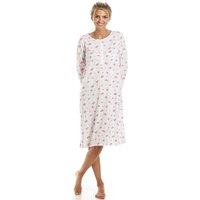 Camille Women's Button Up Long Sleeve Floral Nightdress in Ivory | Size: 22-24