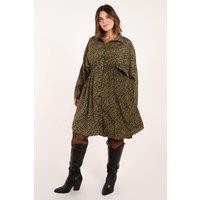 Blue Vanilla Women's Curve Leopard Shirt Dress in Khaki | Size: 26-28