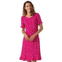 Roman Women's Floral Print Fluted Hem Shift Dress in Fuchsia | Size: 18