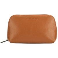 Smith and Canova Women's Soft Grain Leather Zip Top Cosmetic Bag in Tan