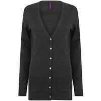 Henbury Women's V-Neck Button Fine Knit Cardigan in Grey | Size: Small