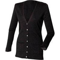 Henbury Women's V-Neck Button Fine Knit Cardigan in Black | Size: XL
