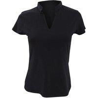 Kustom Kit Women's Corporate Short Sleeve V-Neck Mandarin Collar Top in Black | Size: 20-22