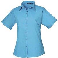 Premier Women's Short Sleeve Poplin Blouse Plain Work Shirt in Turquoise | Size: 10