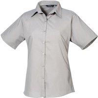Premier Women's Short Sleeve Poplin Blouse Plain Work Shirt in Silver | Size: 10
