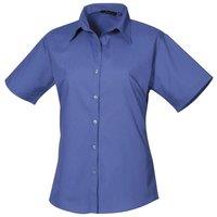 Premier Women's Short Sleeve Poplin Blouse Plain Work Shirt in Royal | Size: 14