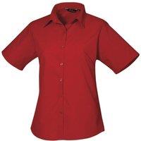 Premier Women's Short Sleeve Poplin Blouse Plain Work Shirt in Dark Red | Size: 12