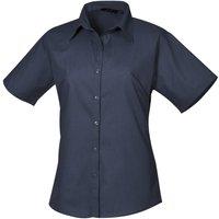 Premier Women's Short Sleeve Poplin Blouse Plain Work Shirt in Navy | Size: 12
