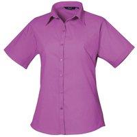 Premier Women's Short Sleeve Poplin Blouse Plain Work Shirt in Pale Pink | Size: 16