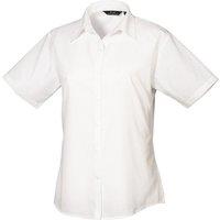 Premier Women's Short Sleeve Poplin Blouse Plain Work Shirt in White | Size: 8