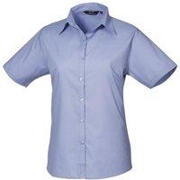 Premier Women's Short Sleeve Poplin Blouse Plain Work Shirt in Mid Blue | Size: 8