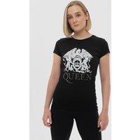 Queen Women's Diamante Crest Skinny Fit T-Shirt in Black | Size: Medium