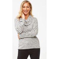 Penny Plain Women's Supersoft Striped Cowl Neck Top in Grey | Size: 22-24