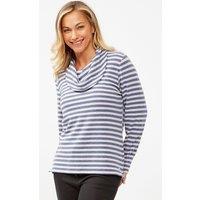 Penny Plain Women's Supersoft Striped Cowl Neck Top in Blue | Size: 10-12