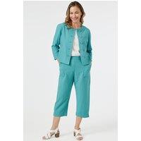 Penny Plain Women's Sea Green Linen Blend Cropped Trousers | Size: 14-16