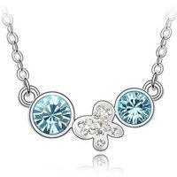 Charles William Women's Light Blue Stone Necklace with Butterfly Jewellery Charm | Size: 23 cm
