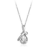 Charles William Women's Clear Teardrop Necklace with Ribbon Design Jewellery in Silver | Size: 23 cm