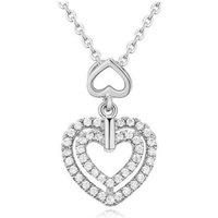 Charles William Women's Silver Necklace with Double Heart Pendant | Size: 23 cm