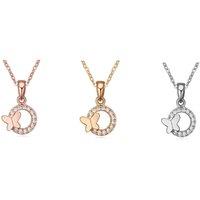 Charles William Women's Enrusted Round Circle Pendant with Butterfly Feature on Necklace in Silver | Size: 23 cm
