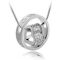Charles William Women's Heart Shaped Pendant in Necklace Round Circle of Love in Silver | Size: 23 cm
