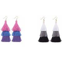 Charles William Women's Layered Coloured Tassel Drop Fashion Earrings in Purple | Size: 8 cm
