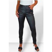 Paulo Due Women's Skinny Coated Leather Look Jeans in Black | Size: 22