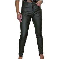 Paulo Due Women's Skinny Coated Leather Look Jeans in Dark Olive | Size: 22