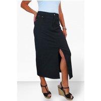 Paulo Due Women's Front Split Maxi Skirt Stretch Twill in Black | Size: 8