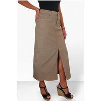 Paulo Due Women's Front Split Maxi Skirt Stretch Twill in Light Brown | Size: 8