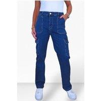 Paulo Due Women's Straight Leg Cargo Jeans in Mid Blue | Size: 10