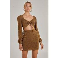 Pink Vanilla Women's Glitter Puff Sleeve Cut Out Dress in Gold | Size: 10