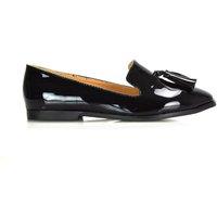 XY London Women's 'Betsy' Flat Pointed Toe Tassel Loafer Shoes in True Black | Size: 5