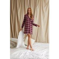 Pretty You London Women's Plaid Nightshirt in Wine | Size: 18-20