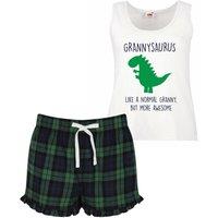 60 SECOND MAKEOVER Women's Grannysaurus Dinosaur Granny Pyjamas Tartan Frill in Green | Size: Large